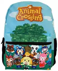Nintendo Animal Crossing School Backpack Extra Front Zip Pocket 16" Bookbag New - Picture 1 of 4