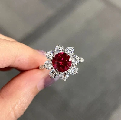 3.20 Ct Round Cut Natural Ruby & Diamond Wedding Bridal Ring 14k White Gold - Image 1 of 4