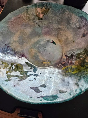 AKCAM Cuenco de Vidrio Turco Hecho a Mano Turquesa Color Mezclado Usado 13 pulgadas Foto 1 de 4