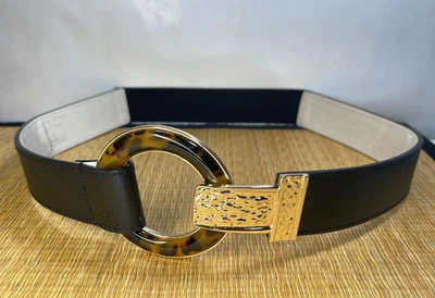 Cinturón Chico’s Negro Imitación Cuero 31" Ovalado Carey Estilo Hebilla Tono Dorado Foto 1 de 4
