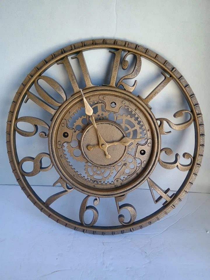 "Reloj de pared de plástico Steampunk engranaje móvil batería de 16"" de diámetro color bronce"  Foto 1 de 4
