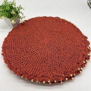 5er Set Tischsets rund rost orange Boho hellbraun Perlen Herbst Herbst gewebt - Bild 1 von 5