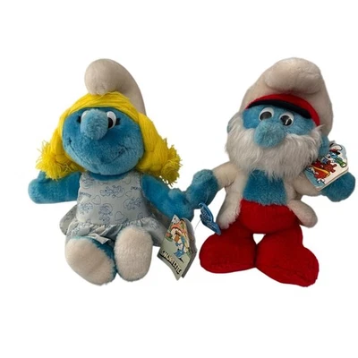 Vintage 1983 Wallace Berrie Smurf  Smurfette Plush Set Sea Captain Peyo Papa - Image 1 of 4