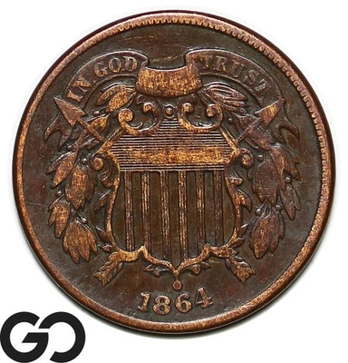 1864 Two Cent Piece, Large Motto - Image 1 of 3