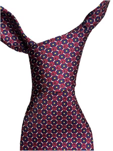 LAUREN RALPH LAUREN CRAVATTA UOMO VINTAGE DESIGNER 100% SETA GEOMETRICA 57”x3,5” ROSSO - Foto 1 di 14
