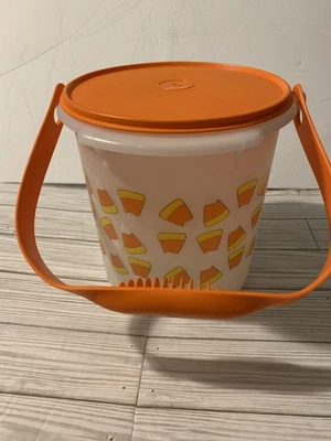 Tupperware Halloween Candy Maíz Cubo 6.5L Naranja Tapa Cubo Mango Almacenamiento Foto 1 de 4
