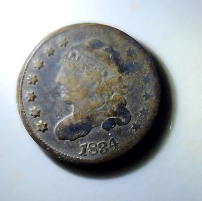 Moneda de plata pequeña Liberty 1834 busto tapado media moneda de plata de Estados Unidos Foto 1 de 4
