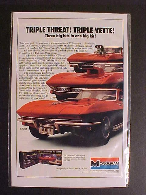 RARE VINTAGE~CHEVY RACE CAR PLASTIC TOY MODEL KIT ART PRINT AD~ 1967 CORVETTE~ - Image 1 of 1