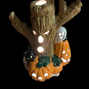 Vintage Light Up Halloween Spooky Tree And Ghost Pumpkins Cat Cord Original Box - Picture 1 of 16