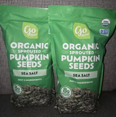 2 Packs Organic Sprouted Pumpkin Seeds with Sea Salt Go Raw 22 oz Each Non GMO - Image 1 of 4