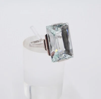 13 Ct Solitär Weißgold Gold Damen Ring 585 14K Natürlicher Aquamarin Gr53-54 TOP - Bild 1 von 4