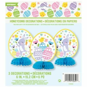 Easter Plaid 3 Pc Mini Honeycomb Decorations Bunny Chick Eggs 6" - Bild 1 von 4