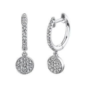 Pendientes colgantes circulares de diamantes de oro blanco de 14 k pavé de corte redondo natural 0,18 quilates - Imagen 1 de 5