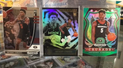 ANTHONY EDWARDS RC 2020-21 Panini Prizm Green Crusade + Illusions + #41 - Image 1 of 4