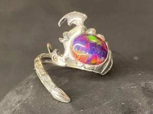 Handmade Australia solid red opal adjustable sterling silver scorpion bug ring - Foto 1 di 7