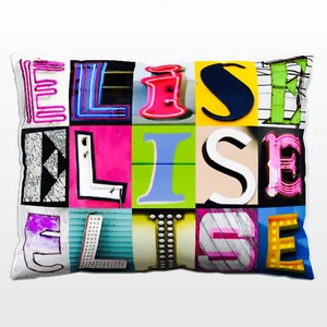 Personalized Pillow featuring the name ELISE in photos of actual sign letters - Picture 1 of 1