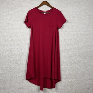 Lularoe Dress Womens XS Red Carly Hi-Low Short Sleeve Pull Over Pocket - Picture 1 of 7