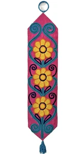 Böhmische Volkskunst Wandbehang Textil gelbe Gänseblümchen rosa Crewel Handarbeit MCM - Bild 1 von 11