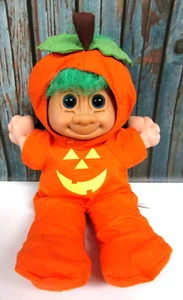 Russ Berrie 14" Halloween Jack-O-Lantern Pumpkin Troll Plush Orange Green Blue - Picture 1 of 4