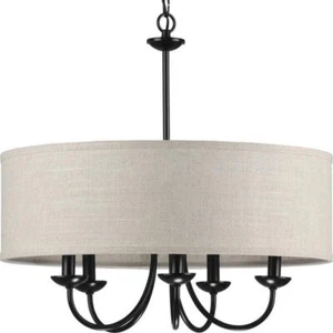 Progress Lighting Chandelier Light 21-5/8" 5-Light w/ Harvest Linen Matte Black - Picture 1 of 12