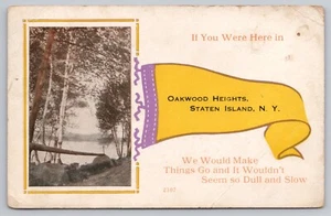 Postal del banderín de Staten Island de la década de 1910 - Oakwood Heights - recuerdo de Nueva York, Nueva York - Imagen 1 de 2