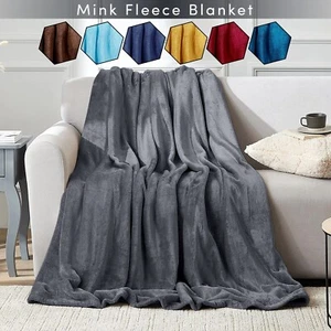 Fleece Mink Throw Warm Super Soft Plain Large Bed Blanket Sofa Double King Size - Picture 1 of 10