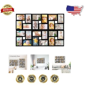 Large 24-Picture Collage Frame in Black - Beautiful Wall Art for Family Memories - Picture 1 of 10