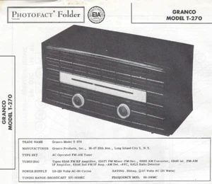 1958 GRANCO T-270 AM FM TUNER Photofact MANUAL T270 Vintage Schematic Sams - Picture 1 of 2