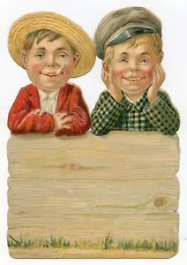 Antique Two Young Boys, Delinquents Die-Cut, Embossed - Picture 1 of 1