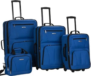 Rockland 4 Piece Upright Luggage Set Expandable Softside Blue 20" 24" 28" Tote - Picture 1 of 10