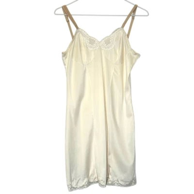 Vestido sin Mangas Vintage Maidenform Ribete de Encaje Sin Mangas Completo Satinado Marfil Crema Talla Pequeña Foto 1 de 2