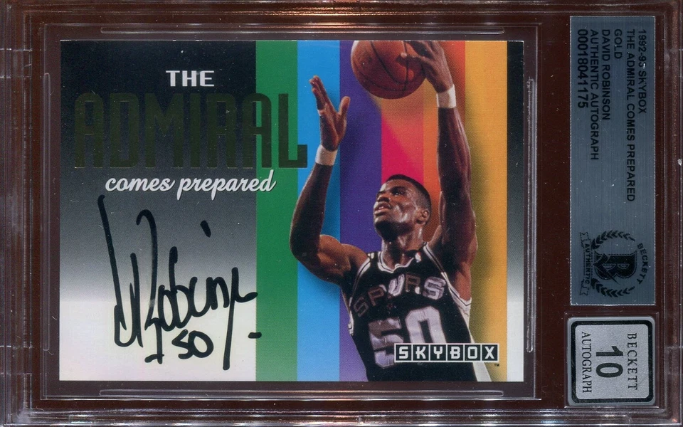 David Robinson 1992 Skybox The Admiral Gold Signed Card Beckett Autograph 10 BAS - Image 1 of 2
