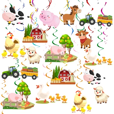 Remolinos colgantes de granja animales de granja decoraciones de fiesta, 29 piezas remolino colgante de corral Foto 1 de 4