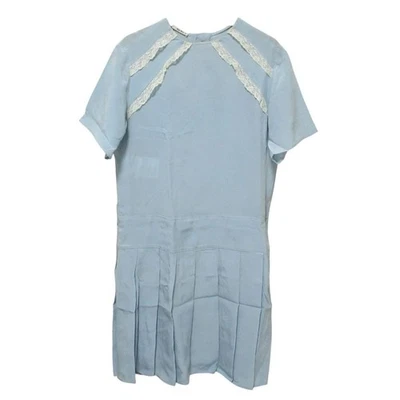 Mini Vestido Miu Miu 100% Seda Manga Corta Una Pieza 38 Azul Claro Mujer USADO FS Foto 1 de 4
