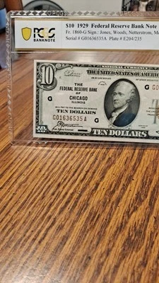 1929 $10 Federal Reserve Bank Note Chicago Serial G01636335A - Image 1 of 4