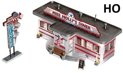 HO Scale - Miss Molly's Diner, LED  Lights, "built & ready"  WOO-BR5066 - Image 1 of 4