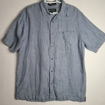 Brandini Mens Sz Mef Check/Plaid Pattern 100% Linen Casual Button Down Shirt - Image 1 of 4