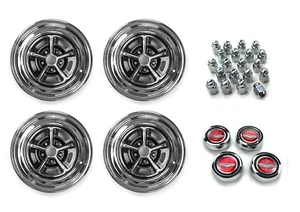 Magnum 500 Wheels Kit with Red Ford Crest Wheel Caps and Lug Nuts 15" X 7" - Picture 1 of 7