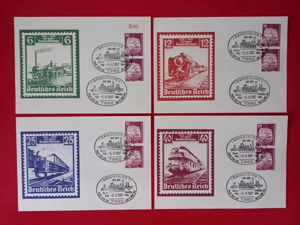 Germany 1987 - FDC CARDS SET - Locomotives - Deutsches Reich Railways Tribute - Image 1 of 1