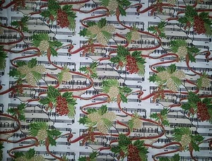 CHRISTMAS SHEET MUSIC NOTE PINECONE RIBBON SHIMMER LINED WINDOW VALANCE 42x12 - Picture 1 of 3