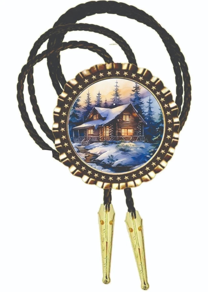 Corbata Bolo arte nieve cabaña en madera accesorio corbatas hombre ropa regalo papá Foto 1 de 1