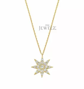 14K Gold 0,22 ct Diamant Stern Charm Anhänger Halskette-für Valentinstag - Bild 1 von 3