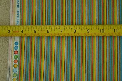 35" Long, Bright Gold Green Orange & Blue Striped Quilt Fabric, David, C2487 - Image 1 of 4