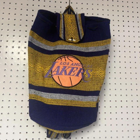 L.A. Lakers Backpack Woven Tapestry Red Black  Cinch Close NBA Book Bag Logo Cover
