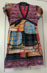 SIDECAR Multicolour Abstract Print Short Sleeve Dress Embroidered Size M Spanish - Picture 1 of 10