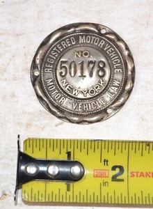 ¿Principios de 1905? Placa de matrícula registrada de Nueva York NY para vehículo de motor FOB de cuero - Imagen 1 de 5