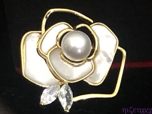 Broches y alfileres para mujer de cristal natural de agua dulce de 18 kgp con flores de caparazón real - Imagen 1 de 6