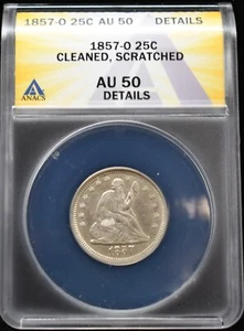 1857 Seated Liberty Quarter ANAC AU 50 Cleaned, Scratched, Details #24APR222 - Picture 1 of 2