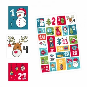 24 Adventskalender Zahlen Aufkleber bunt - eckig - Sticker Weihnachten basteln - Bild 1 von 6