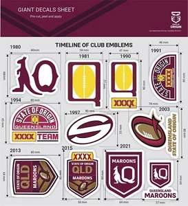 NRL Giant Decal Sheet - Queensland Maroons - Timeline Of Club Logos - Bild 1 von 2